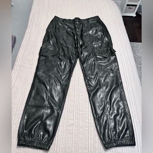 High wasted black faux leather cargo pants- jogger style